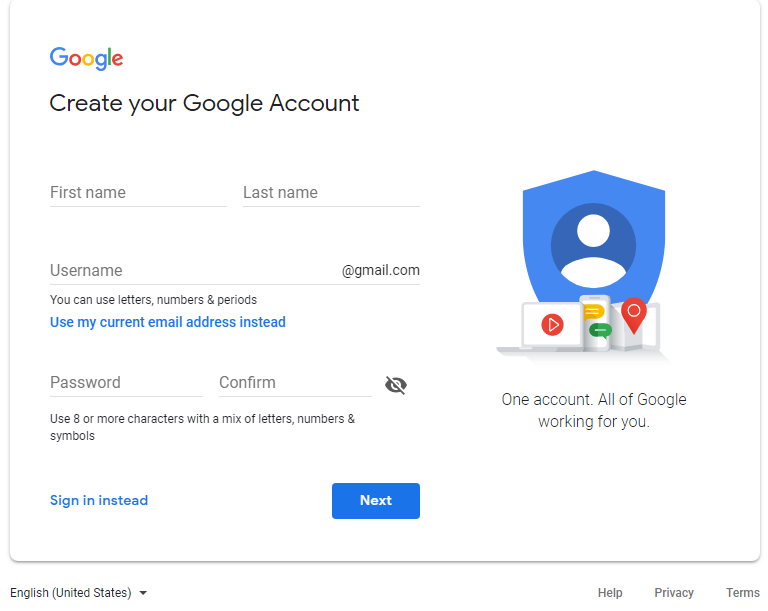 Cách đăng ký tài khoản Google